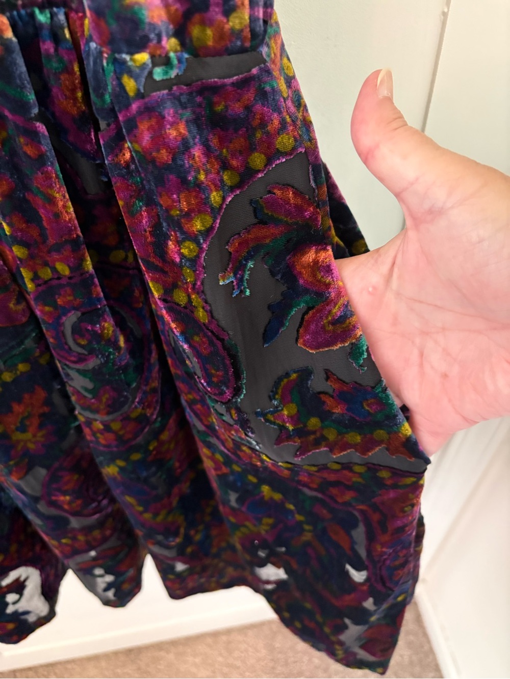 Free People Velvet Paisley Smocked Mini Dress. Size Small. - Picture 6 of 14